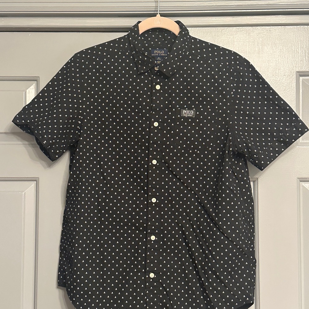 Boys Polo by Ralph Lauren Black Short Sleeve with White Skull & Crossbones - GUC